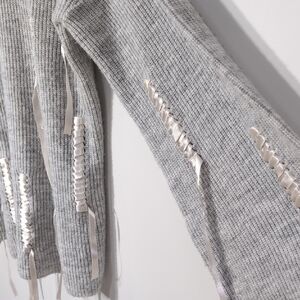 Topshop | Grey Ribbon Crew Neck Sweater with Bell Sleeves Size S